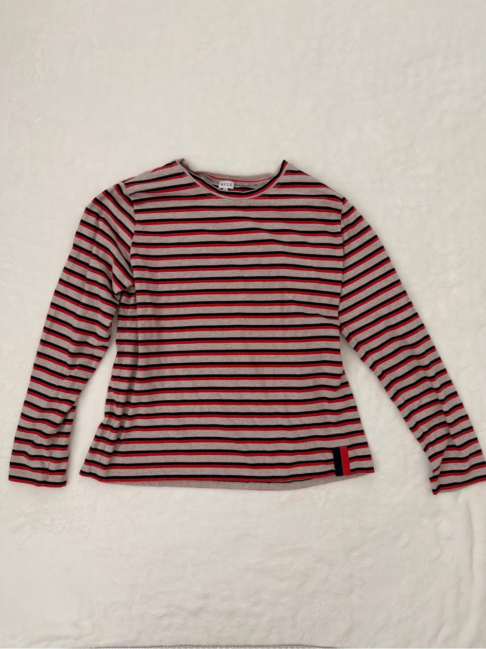 KULE Stripe Long Sleeve Tee Medium Red Navy Beige 100% Cotton Preppy